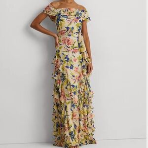 Ralph Lauren Floral Georgette Off-the-Shoulder
Gown